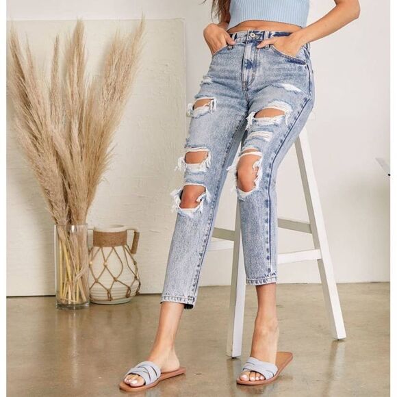 KanCan Karen High Rise Mom Distressed Denim Cropped Jeans 13/30 - Picture 13 of 13